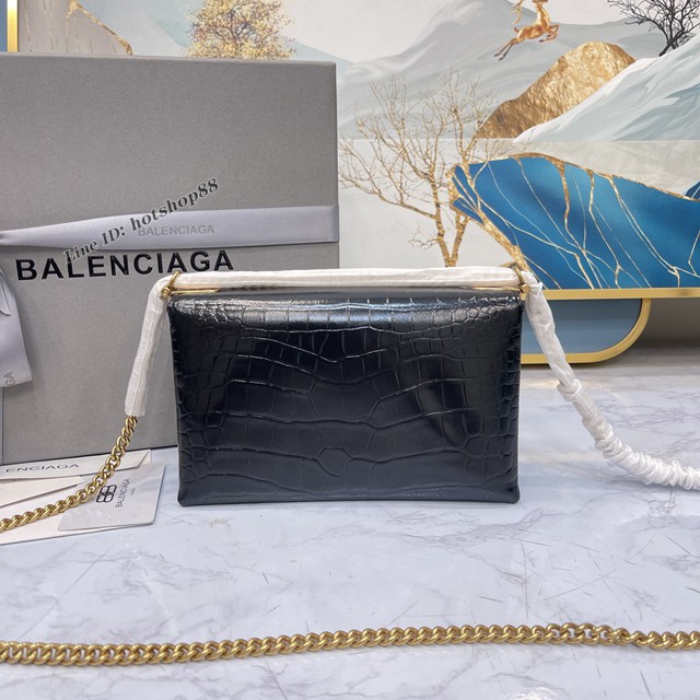 Balenciaga專櫃爆款triplet風琴鏈條包 巴黎世家鱷魚黑色單肩斜挎女包 fyj1526